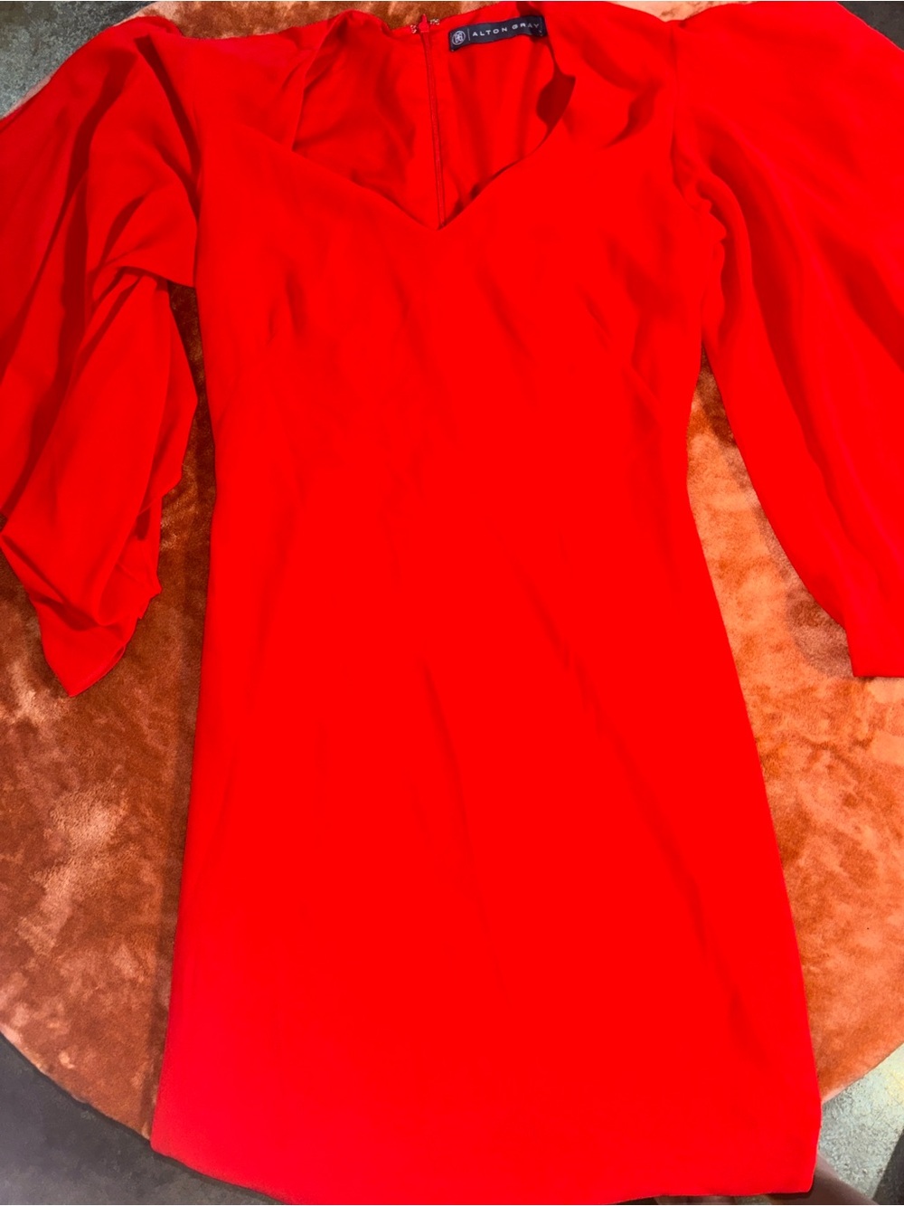 Bright Red V-Neck Puff Sleeve Mini Dress